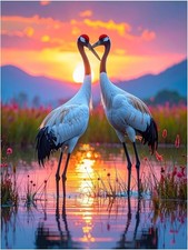 Tile Mural Red-Crowned Cranes Sunset Wildlife Kitchen Bathroom Wall Backsplash