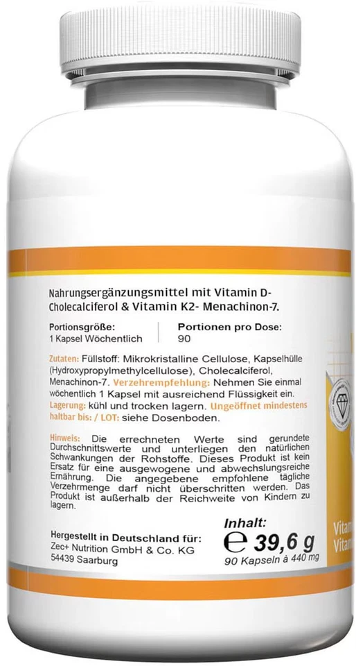 ZEC+ Health+ Vitamin D3 & K2, 90 Kapseln Dose - Bild 3 von 3