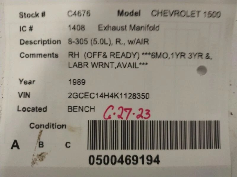 Colector de escape de pasajeros 8-350 5,7 L compatible con camioneta Chevrolet 1500 88-95 1731836 Foto 2 de 4