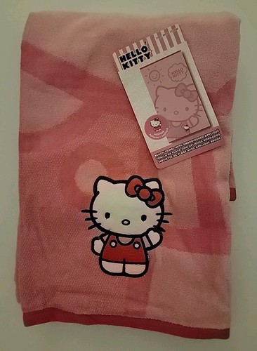 HELLO KITTY Beach Towel W/ Embroidered Applique! 100% Cotton, 63” x 34”-NWT