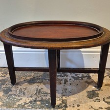 Dark Wood Oval Tray Top Side Table Brown Solid Wood 50x65cm 40cm H