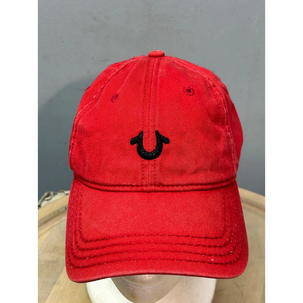 TRUE RELIGION UNISEX CAP/HAT, RED COLOR, SCRIPT LOGO IN SILVER,ADJUSTABLE BACK … HORSESHOE LOGO HAT main image 3
