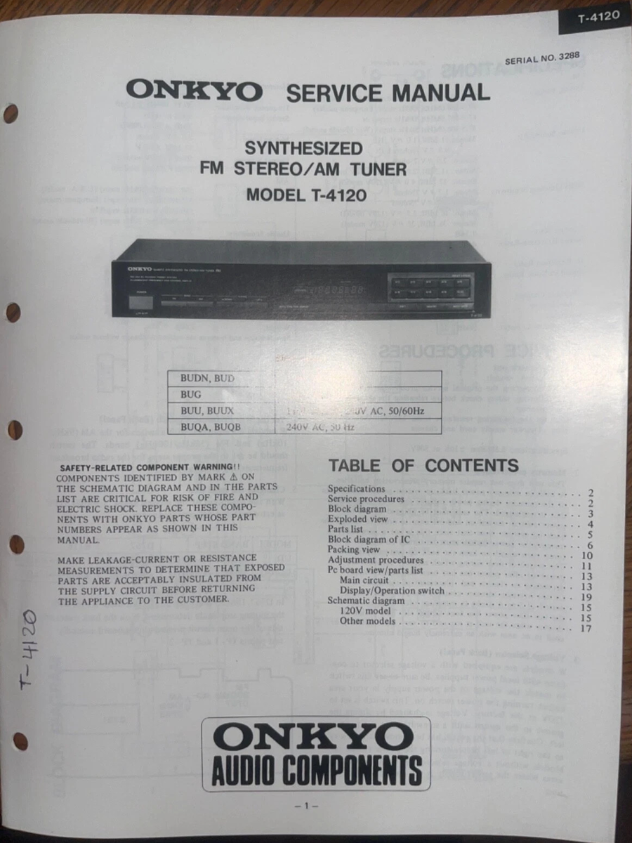 Onkyo T-4120 Quartz Synthesized Am/fm Stereo Tuner Japan R1 for