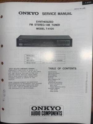 Onkyo T-4120 Quartz Synthesized Am/fm Stereo Tuner Japan R1 for