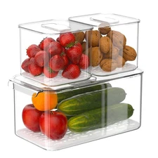 Produce Saver Containers 3 Pack, Fridge Fruit Veggie Storage Bins with Vents