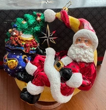 Christopher Radko Over the Moon for Christmas Glass Ornament LARGE 5.5" NEW Box