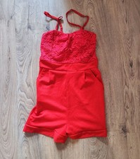 Roter Jumpsuit Romper S/M 36/38 Kurzoverall Taschen Sommer Playsuit Einteiler