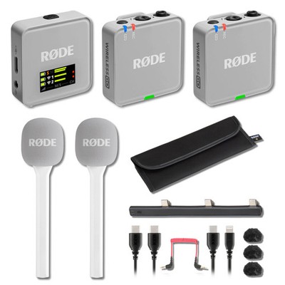 Rode Wireless GO (Gen 3) Wireless Mic System (Stone) with 2x White Interview GO