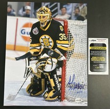 ANDY MOOG Defends NET SIGNED 11x14 Photo BOSTON BRUINS GOALIE GREAT **JSA**