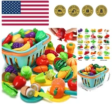 70 PCS Cutting Play Food Toy for Kids Kitchen, Pretend Fruit &Vegetables Acce...