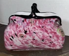 Vintage Hand Blown Murano Style Art Glass Purse Vase Pink Confetti 9”x7”x2.5”