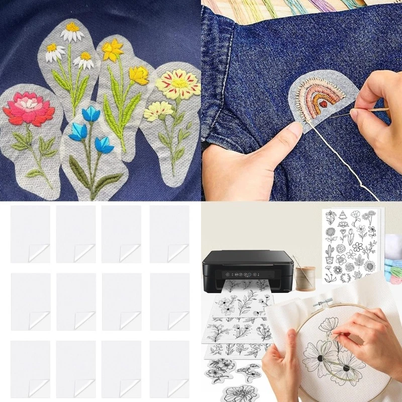 12Pcs Printable Self Adhesive Embroidery Stabilizer Backing for Machine, Sewing - Image 2 of 4