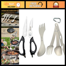Titanium Camping Cutlery Set - 3-Piece Knife, Fork, Spoon  3-in-1 Spork  Sciss