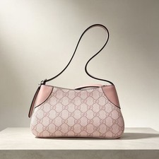 Auth Gucci Ophidia GG Supreme Pink Canvas Small Shoulder Bag Gold Hardware-