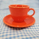 Fiesta Retired Poppy Teacup & Saucer Set Fiestaware Orange Excellent LN Cond