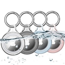 4 Pack Airtag Holder IPX8 Waterproof for Apple Tags with Keychain, Hard PC Co...