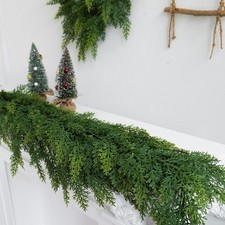 2Pcs 6 ft Christmas Cedar Garland-Realistic Cedar Pine Needles with 20 Pinecones