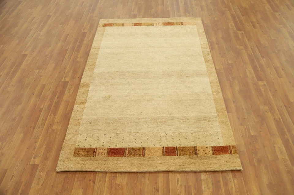 Handcrafted Contemporary Handmade Area Rug 5x8 Featuring Warm Tones and Borders - Image 2 of 4