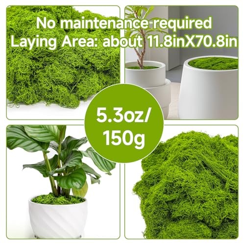 Fake Green Moss for Potted Plants Indoor, 5.3oz Artificial Dark Green 5.3oz - Bild 3 von 6
