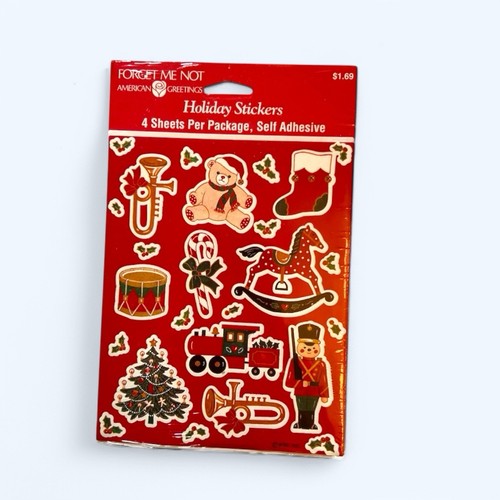 Vintage 90er American Greetings Vergissmeinnicht Urlaub Weihnachten Aufkleber 4 Blatt NEU - Bild 1 von 3