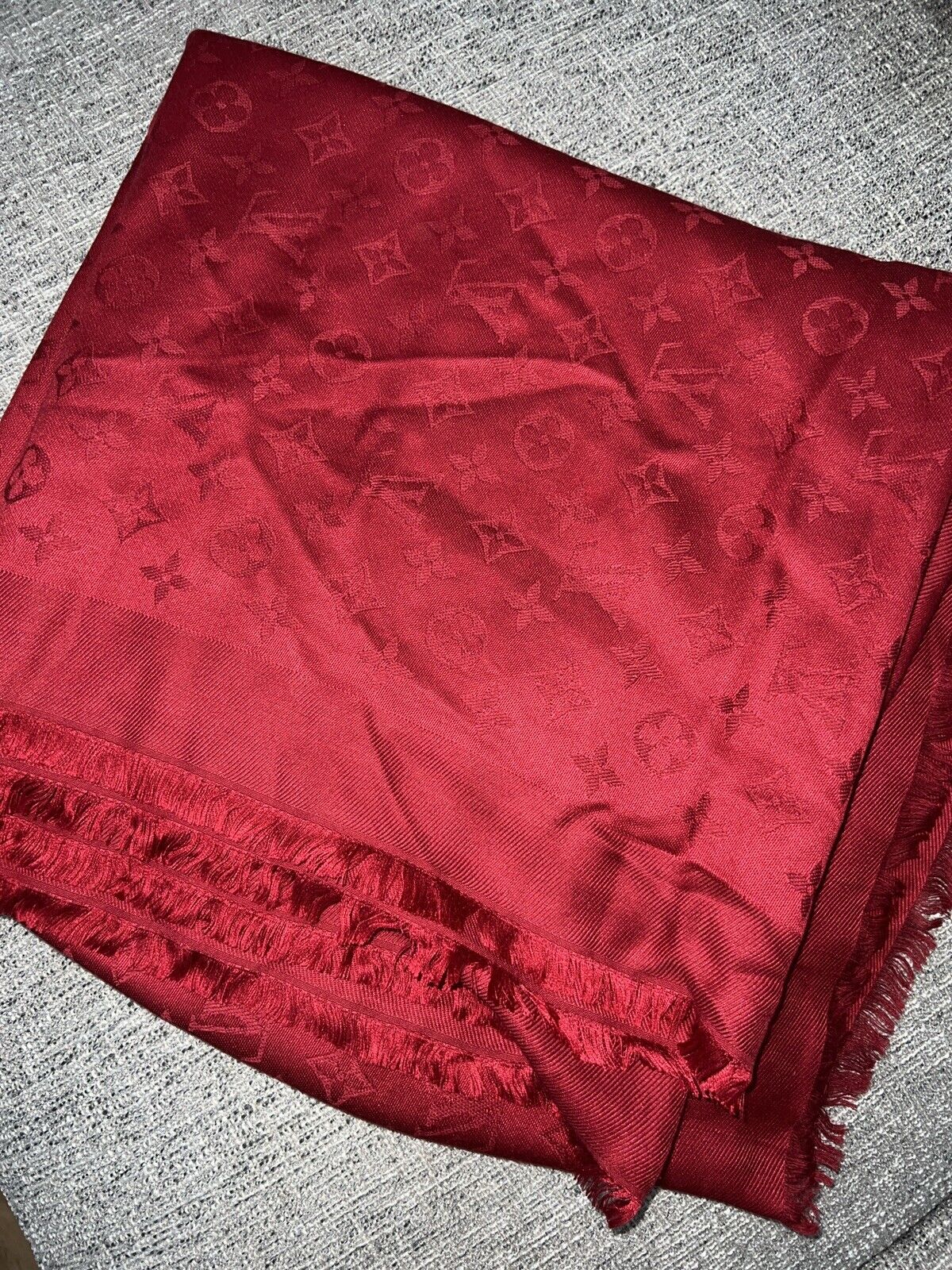 Louis Vuitton Monogram Womens Knit & Fur Scarves, Red