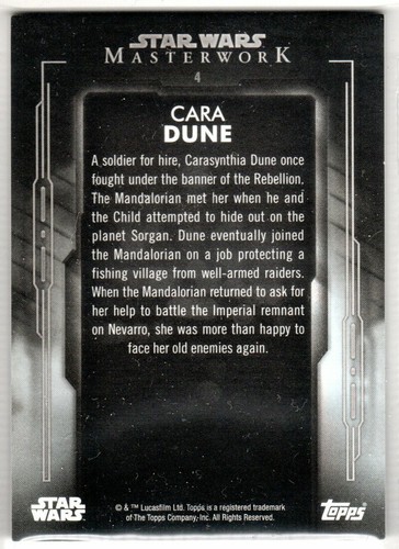 STAR WARS 2020 TOPPS MASTERWORK #4 GINA CARANO AS CARA DUNE BLUE PARALLEL BASE - Picture 2 of 2