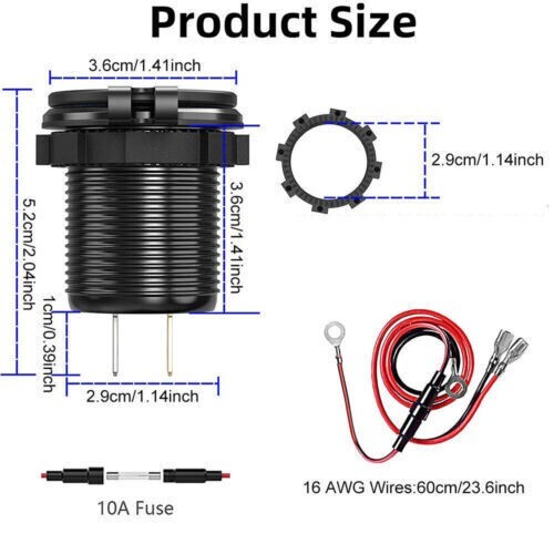 12v Dual USB Voltage 3.0a Fast Charge Fuse Connectors Led Campervan boat - Picture 6 of 8