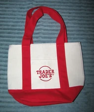 TRADER JOE'S Red/Ivory Mini Canvas Shopping Tote Bag (Limited Edition) w/Pockets