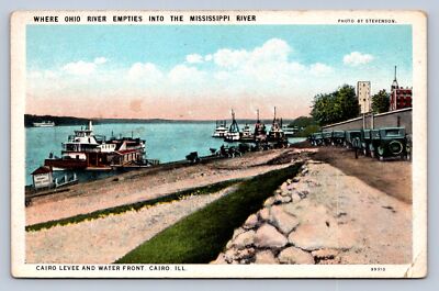 K7/ Cairo Illinois Postcard c1910 Levee Water Front Ships Automobiles 615