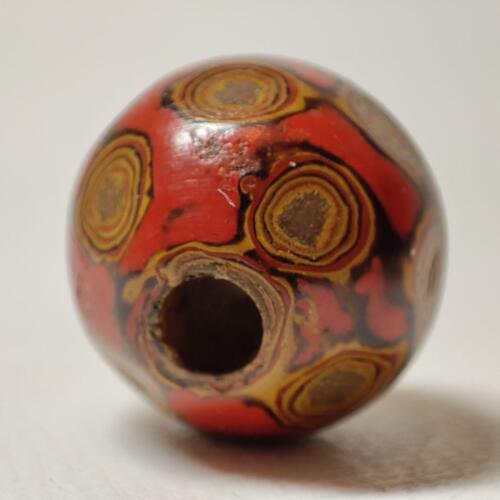 Netsuke Ojime Wooden Beads 0.7 inch Diameter Unique pattern Japanese - Picture 1 of 5