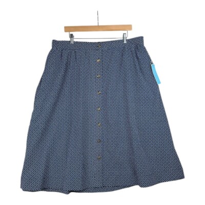 New Draper James Button Front Skirt A-Line Geometric Print Navy Blue XXL
