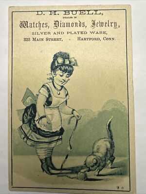 Victorian Jewelers Trade Card DH BUELL 323 Main St Hartford CT Silver Ware B68