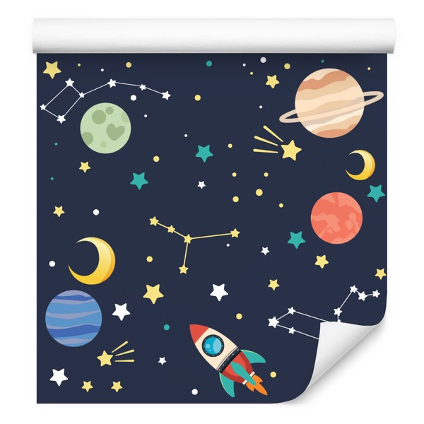 10M Vlies Tapete Kinderzimmer Kosmos Raketen Planeten Sterne Weltall Xxl 3849-image