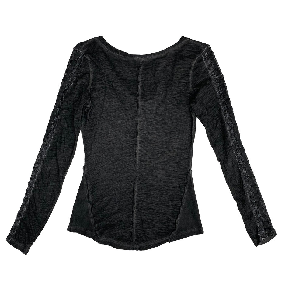Free People Henley Tee Shirt Size Small Gray Long Sleeve Crochet Lace