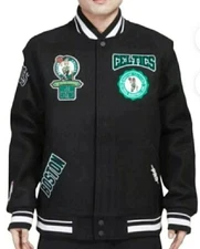 Pro Standard Boston Celtics Crest Emblem Rib Wool Men's Black Varsity Jacket