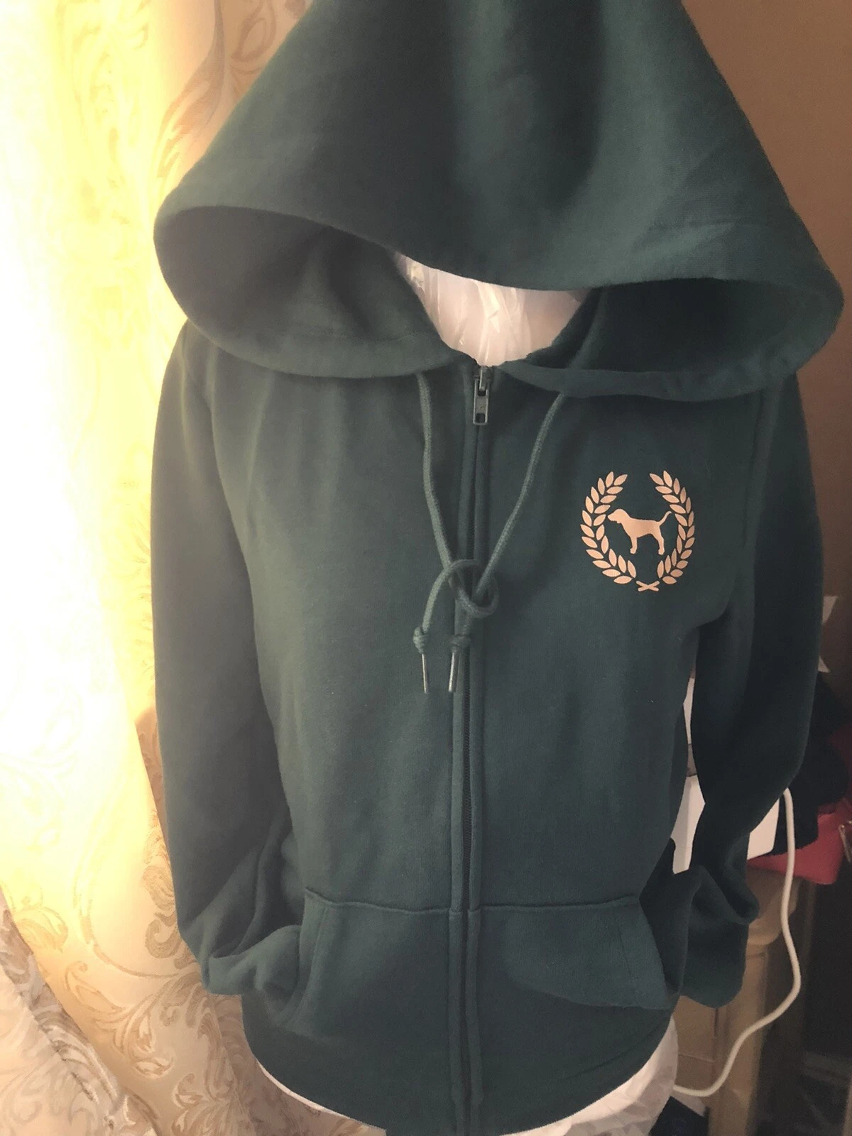 UNDERCOVER Felpa con cappuccio Victoria's Secret ROSA piccola felpa verde logo paillettes oro S❤️