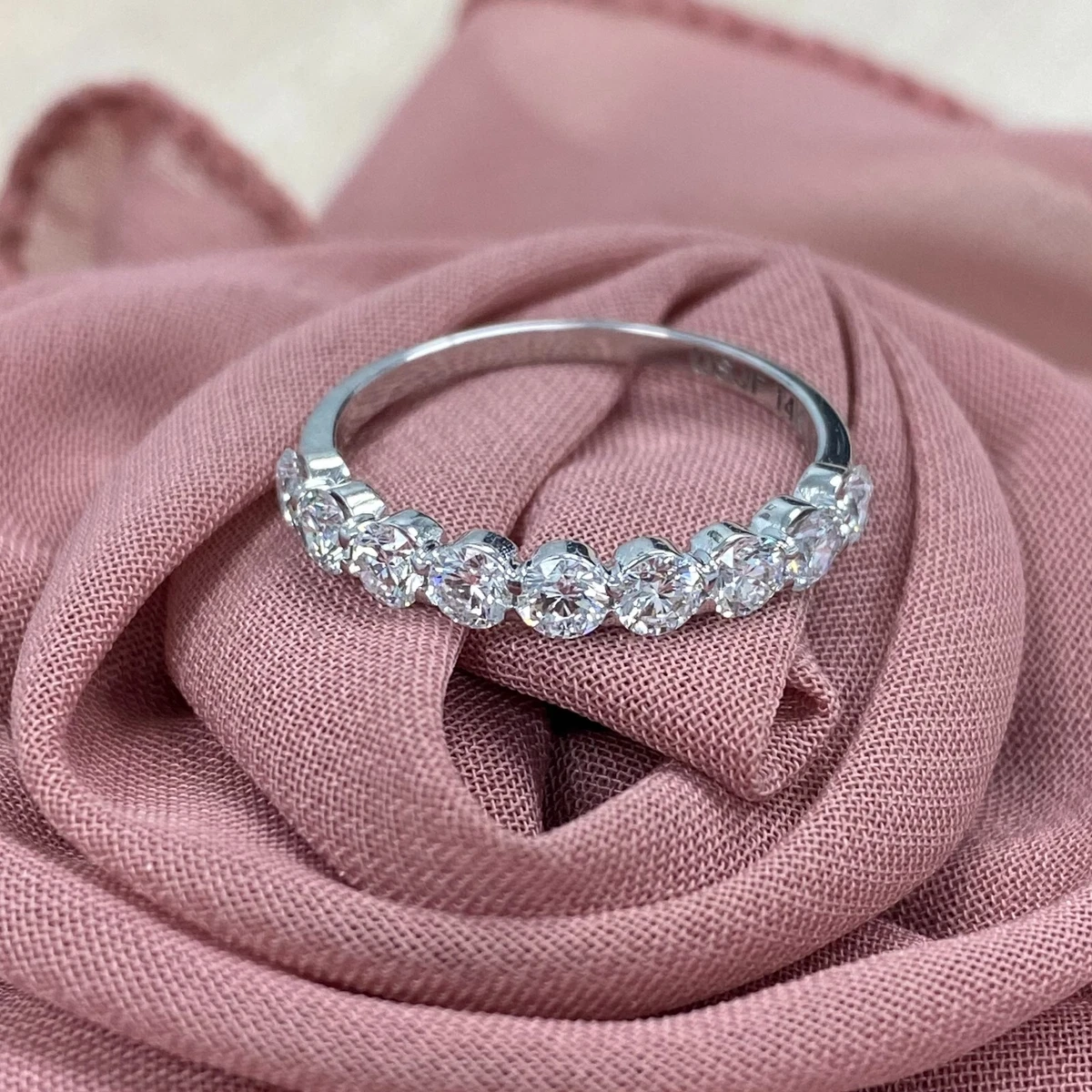 Anello Da Sposa Donna In Argento Sterling Con Placcato Oro Bianco 10K - Fascia Diamanti - Foto 2