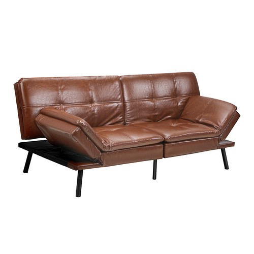 Oikiture Sofa Bed Futon Recliner Lounge Couch Convertible Leather 3-Seater Brown - Picture 7 of 10