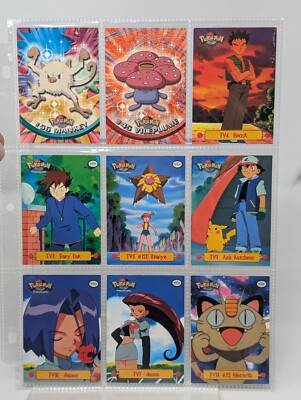 1999 Topps TV Pokemon Card Lot (9) - Brock James Jesse Meowth Starye Ash Mankey