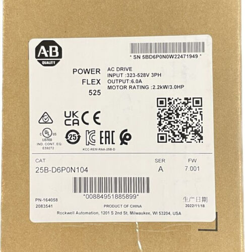 Allen-Bradley 25B-D6P0N104 /A PowerFlex 525 2.2kW 3Hp AC Drive AB 25BD6P0N104