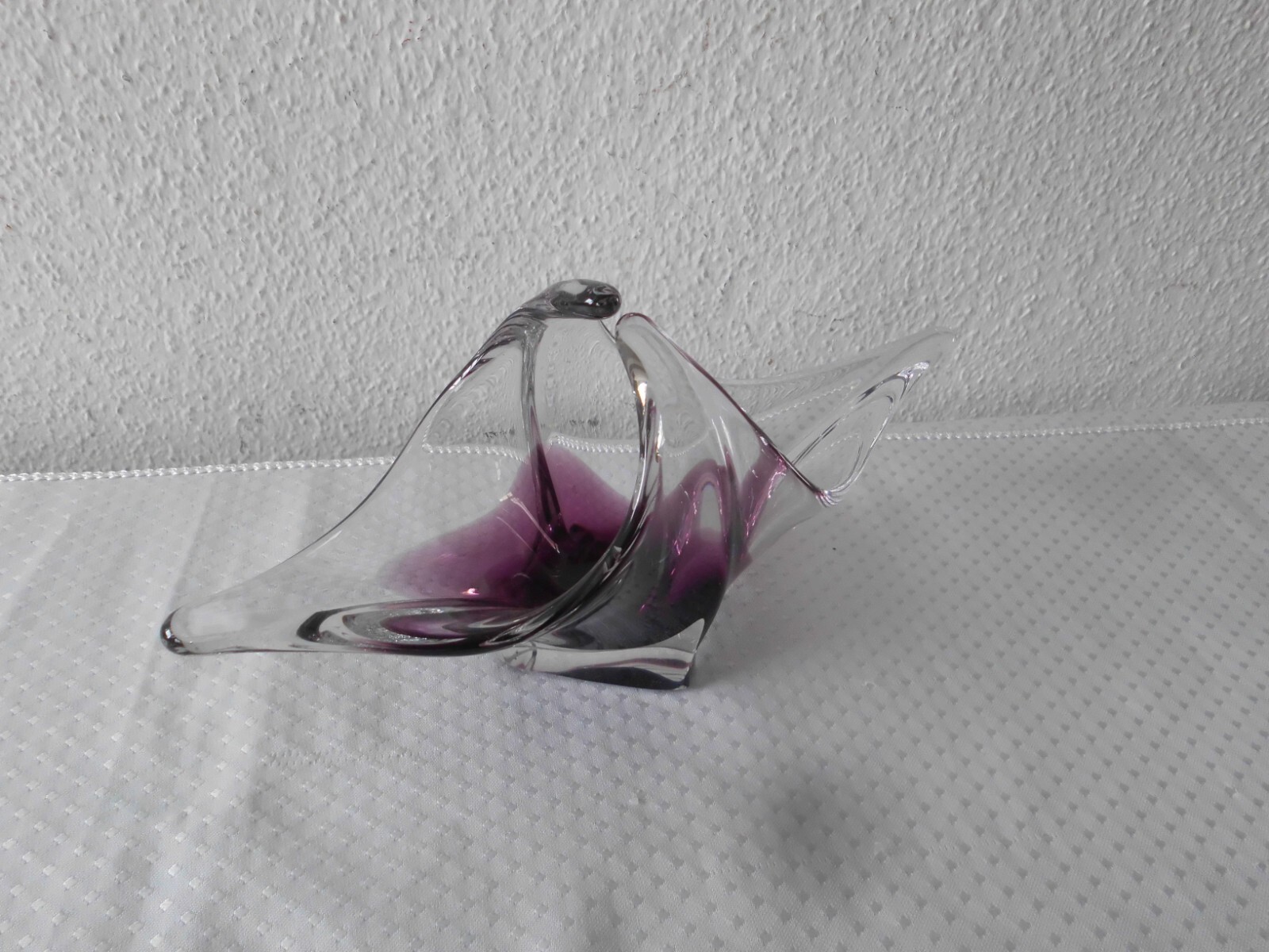 Glasschale Schale Schalen Buntglas Transparent Flieder Glas Vintage L 27,2 cm