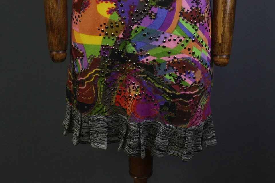 Vestido corto sin mangas Custo Line mezcla de algodón multicolor línea A talla 1 Foto 3 de 4