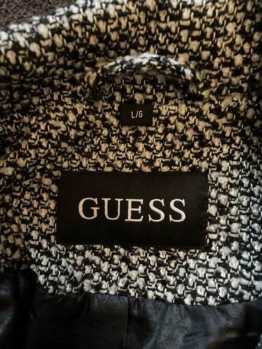 Guess Pea Coat women's wool blend black white lined Size Large - Picture 12 of 13