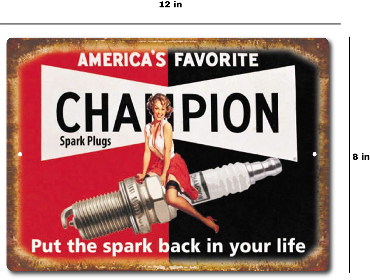 チャンピオン　プラグ　 ヴィンテージサイン　看板 Champion Spark Plug Tin Sign Garage Sign Vintage Replicas 70's