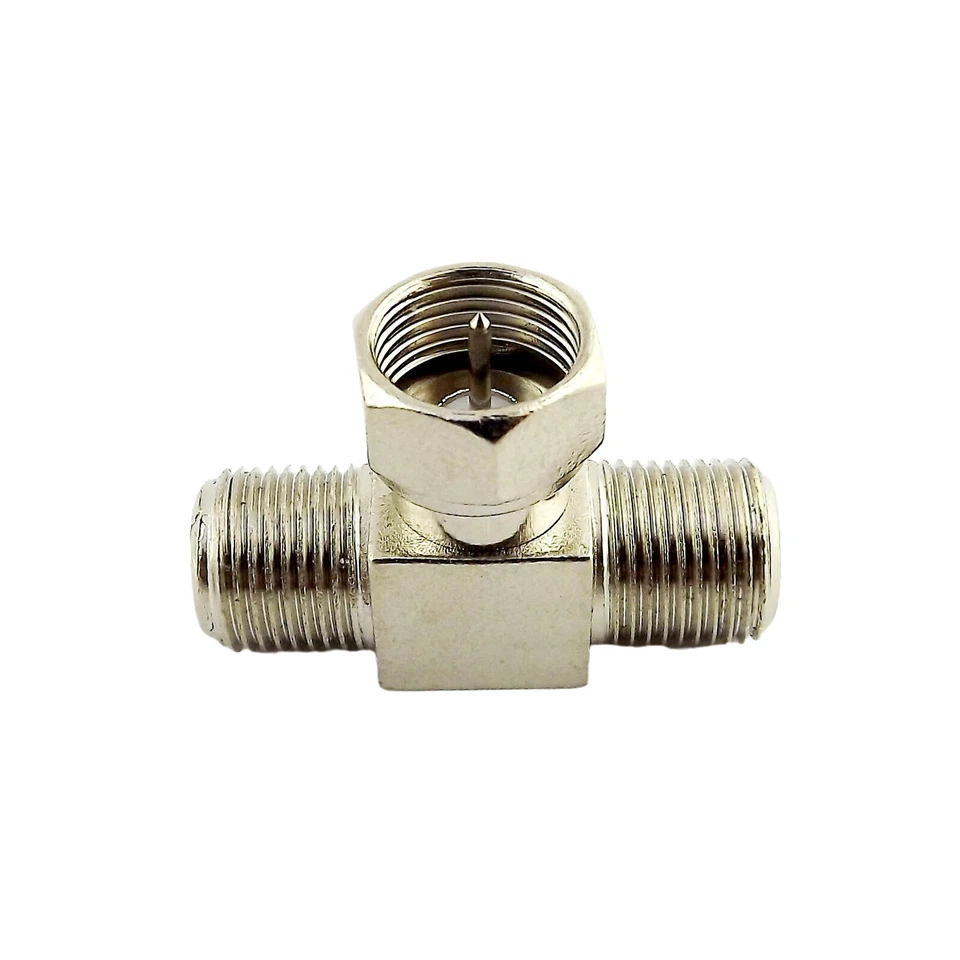 RF Splitter Coax Connector Adapter F Male Plug To 2x F TV Female T Triple 1M2F - Image 3 of 4