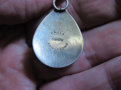 Navajo Sterling Silver pendant Inlaid Stone Teardrop Signed Paula