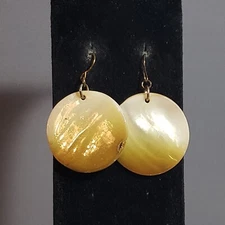 Dangle Shell Earrings White Brown Mid Century Retro Modern Pierced 2"