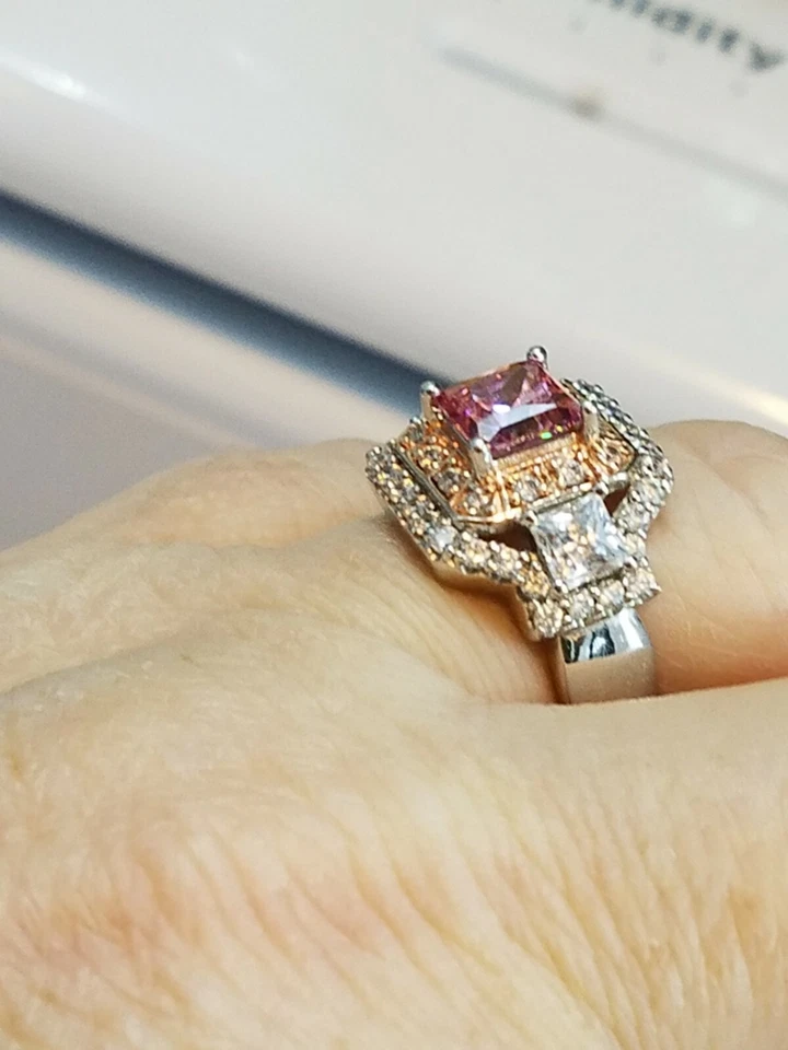 Swarovski plata de ley circonitas cúbicas oro rosa y blanco. Talla 6 Foto 4 de 4