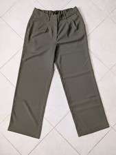 Quince Women's Stretch Crepe Pleated Wide Leg Pants Olive sz 10 29.5" Inseam