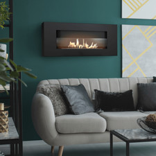 Biocamino Bioetanolo da Parete moderno DELTA FLAT TÜV Nero con vetro 90cm 0,4L